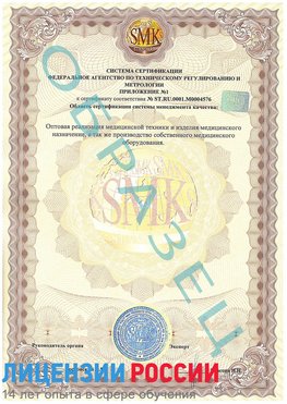 Образец сертификата соответствия (приложение) Лиски Сертификат ISO 13485